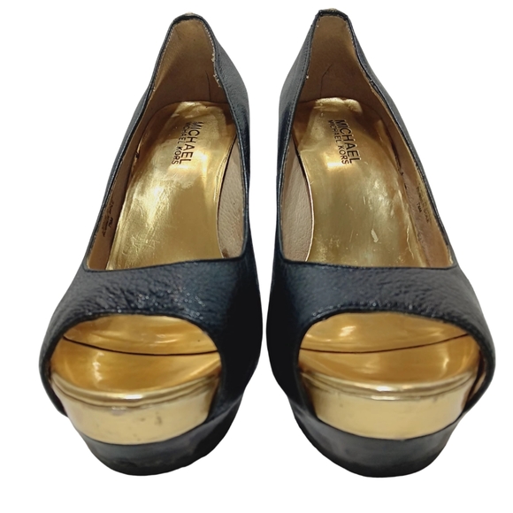 Michael Kors Black Leather Platform Peep Toe Stilettos Size 7.5 M Pumps Heels - Picture 3 of 11